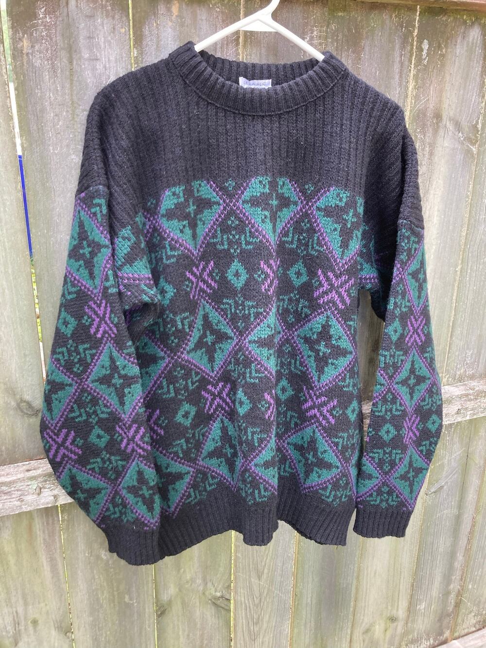 Le Laureat -Vintage Wool Blend 80s/90s Geometric Fair Isle French Sweater-L